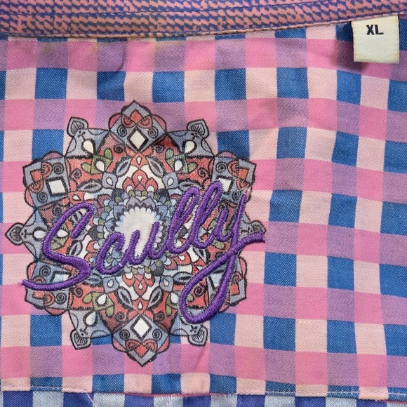Scully Mens XL Long Sleeve Button Down Shirt Pink Blue Checkered Pattern - Picture 4 of 8